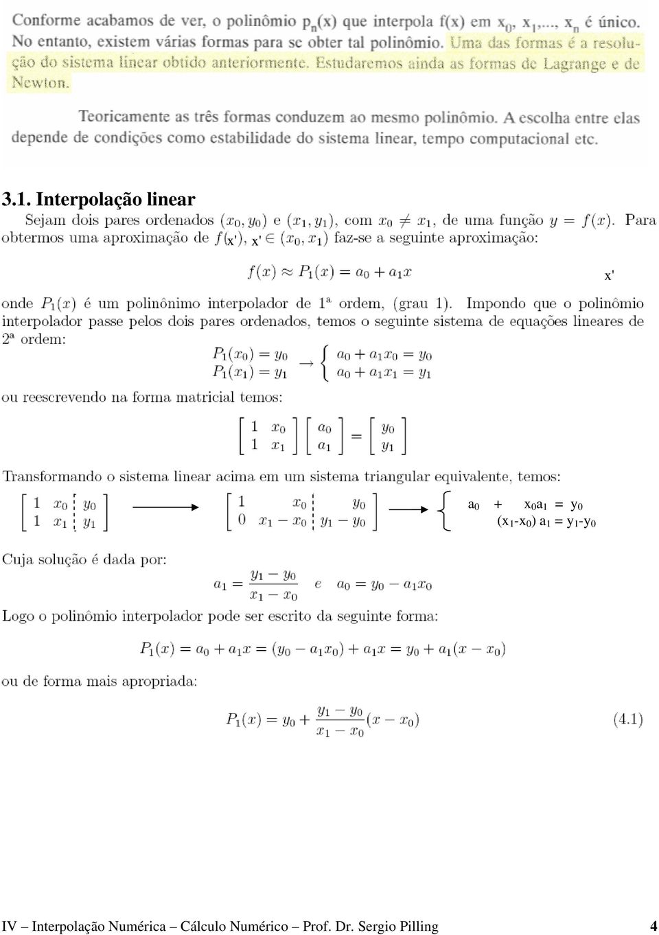 Interpolação Numérica Cálculo