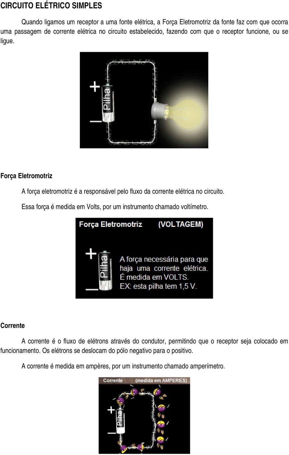 Força Eletromotriz A força eletromotriz é a responsável pelo fluxo da corrente elétrica no circuito.