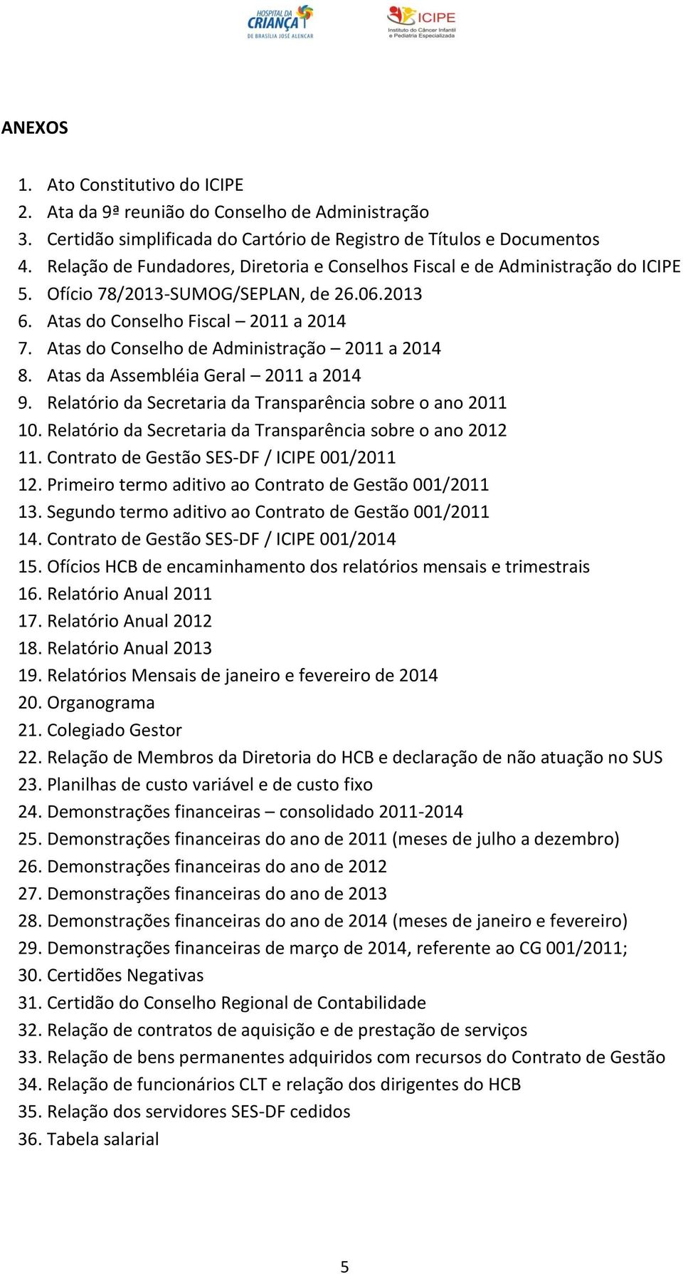 Atas do Conselho de Administração 2011 a 2014 8. Atas da Assembléia Geral 2011 a 2014 9. Relatório da Secretaria da Transparência sobre o ano 2011 10.