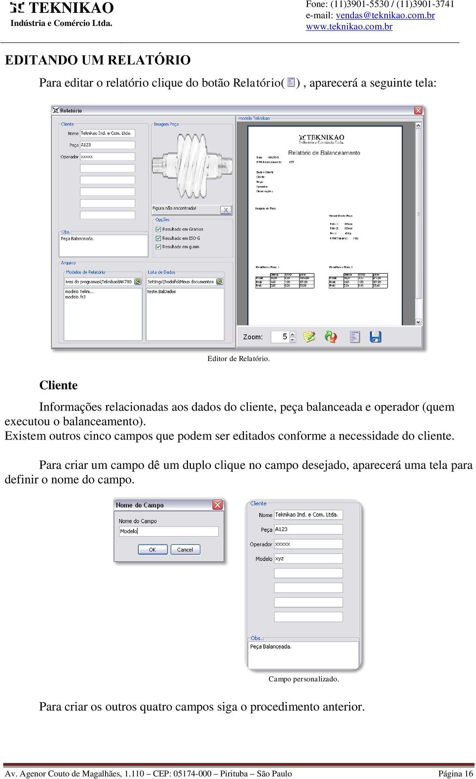 Existem outros cinco campos que podem ser editados conforme a necessidade do cliente.