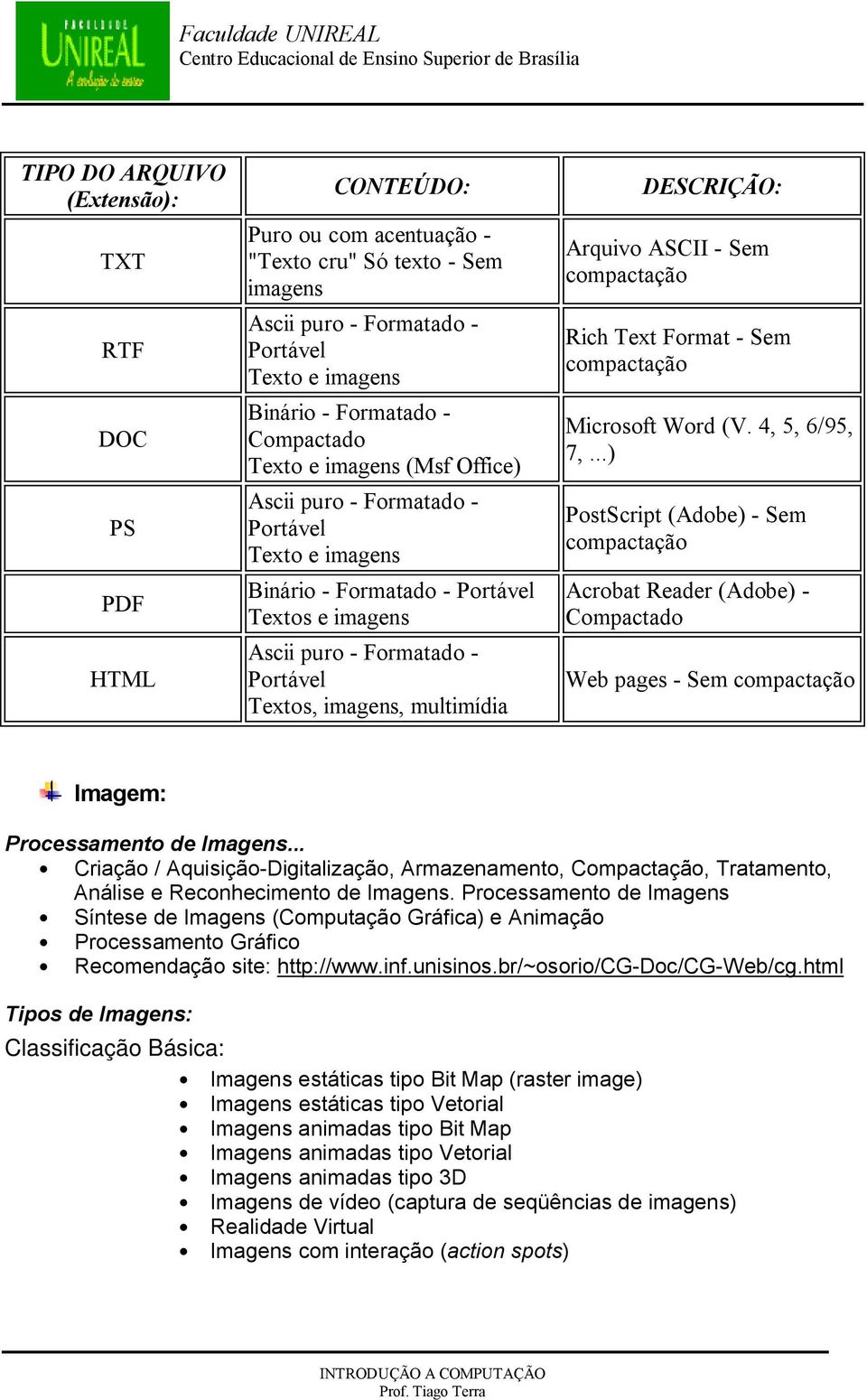 DESCRIÇÃO: Arquivo ASCII - Sem compactação Rich Text Format - Sem compactação Microsoft Word (V. 4, 5, 6/95, 7,.