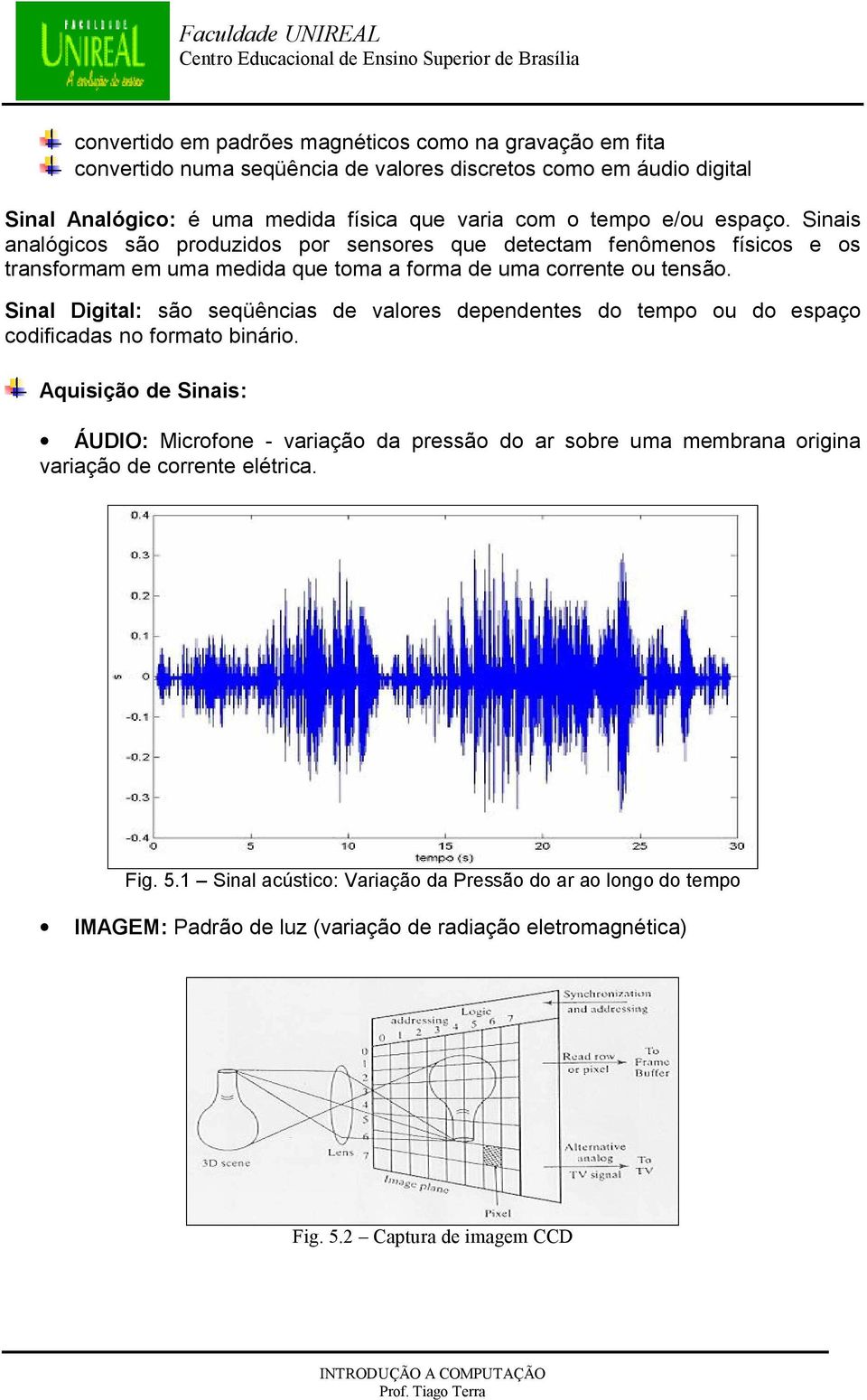 Sinal Digital: são seqüências de valores dependentes do tempo ou do espaço codificadas no formato binário.