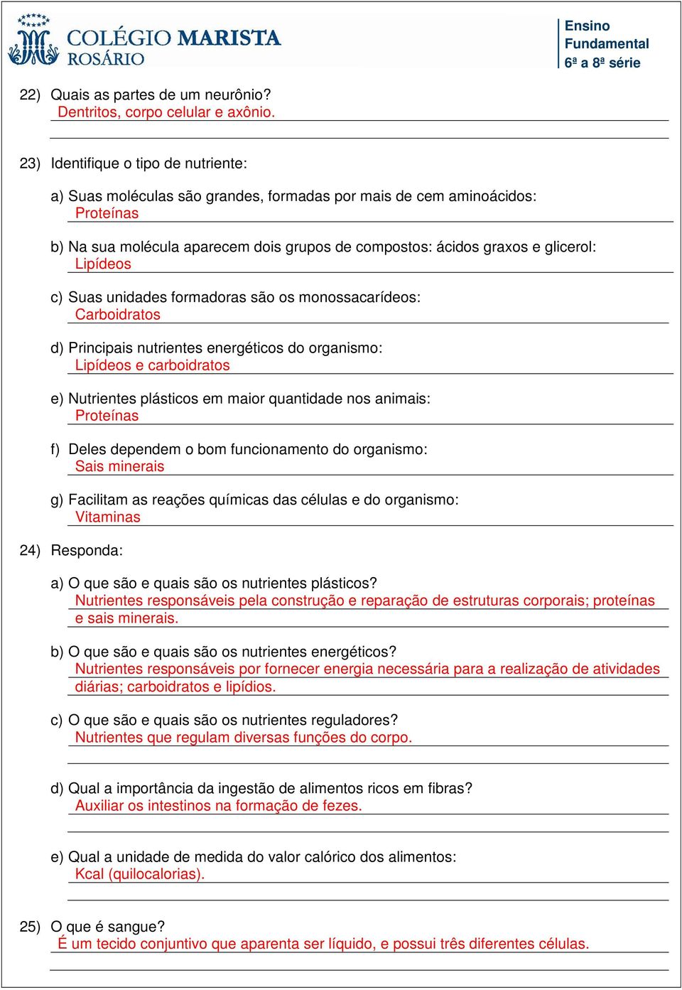 Lipídeos c) Suas unidades formadoras são os monossacarídeos: Carboidratos d) Principais nutrientes energéticos do organismo: Lipídeos e carboidratos e) Nutrientes plásticos em maior quantidade nos