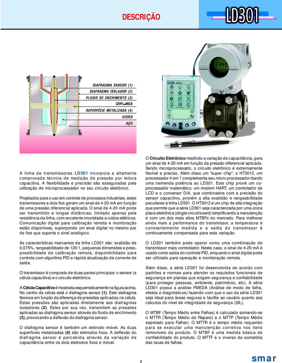 Projetados para o uso em controle de processos industriais, estes transmissores a dois fios geram um sinal de 4-20 ma em função de uma pressão diferencial aplicada.