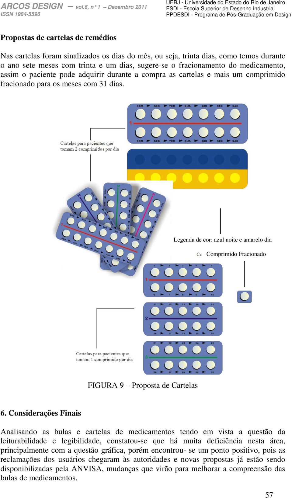 Legenda de cor: azul noite e amarelo dia Comprimido Fracionado FIGURA 9 Proposta de Cartelas 6.