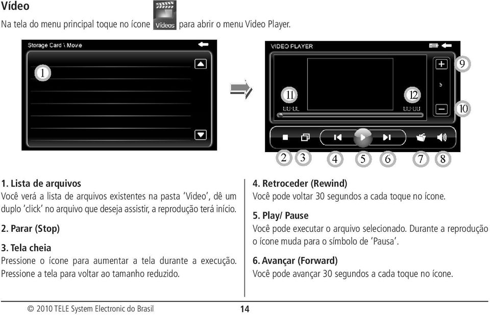 Parar (Stop) 3. Tela cheia Pressione o ícone para aumentar a tela durante a execução. Pressione a tela para voltar ao tamanho reduzido. 4.