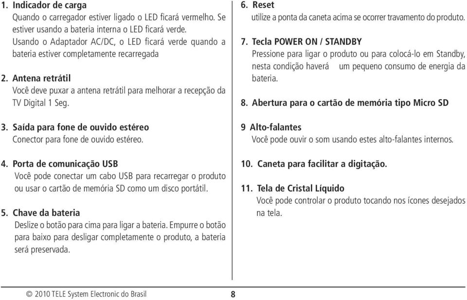 Saída para fone de ouvido estéreo Conector para fone de ouvido estéreo. 4.