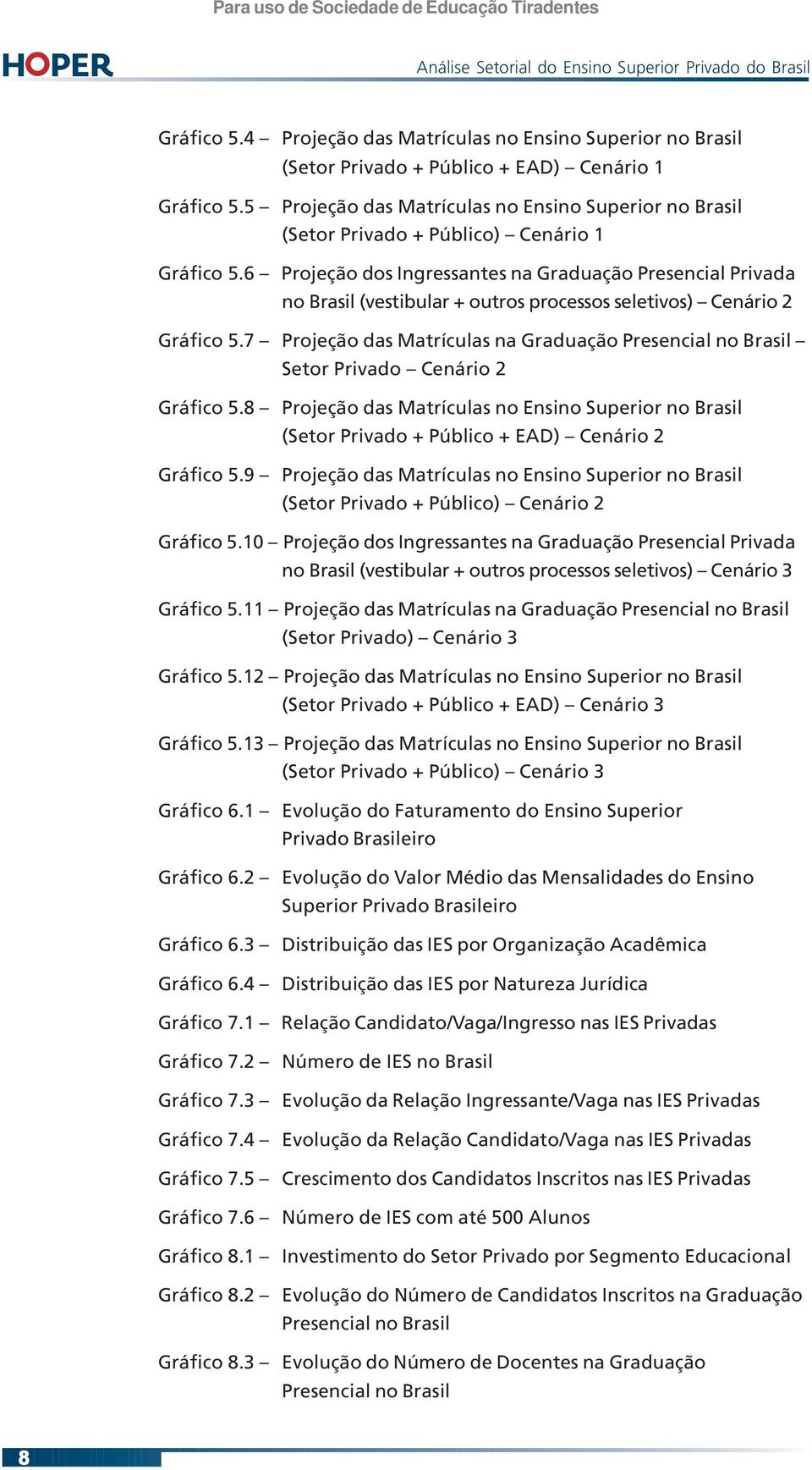 6 Projeção dos Ingressantes na Graduação Presencial Privada no Brasil (vestibular + outros processos seletivos) Cenário 2 Gráfico 5.