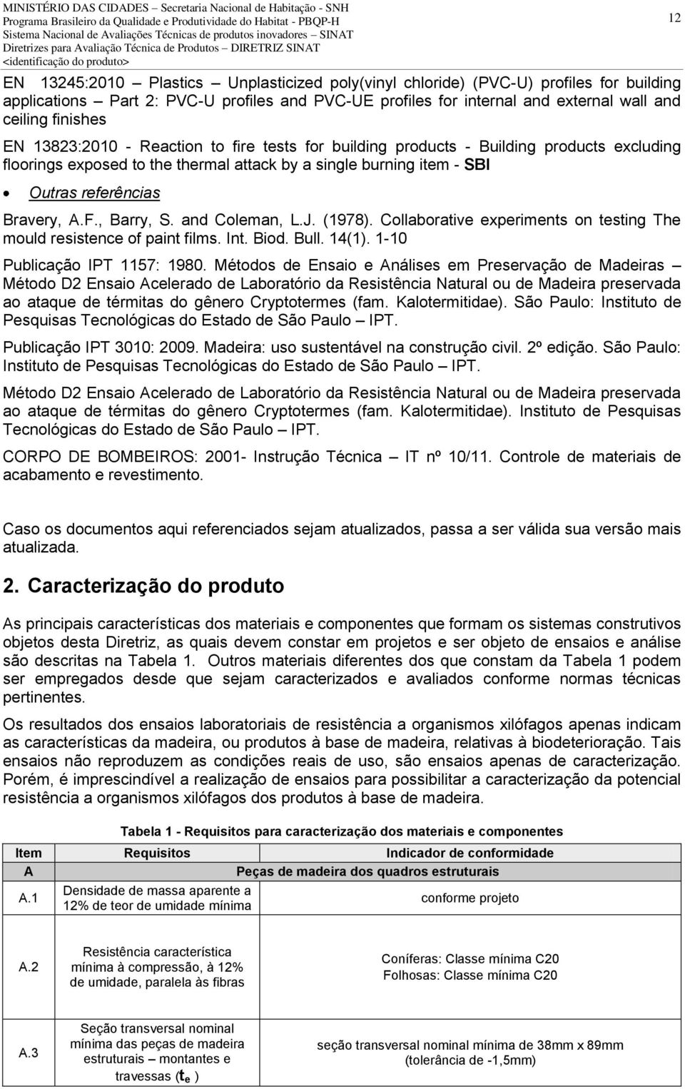 , Barry, S. and Coleman, L.J. (1978). Collaborative experiments on testing The mould resistence of paint films. Int. Biod. Bull. 14(1). 1-10 Publicação IPT 1157: 1980.