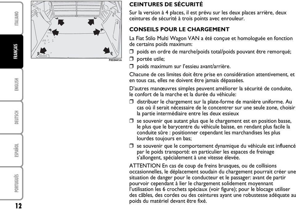 utile; poids maximum sur l essieu avant/arrière. Chacune de ces limites doit être prise en considération attentivement, et en tous cas, elles ne doivent être jamais dépassées.