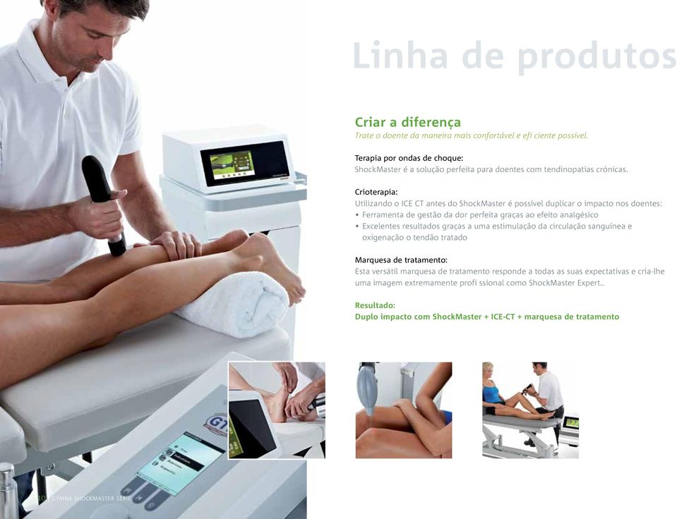 Crioterapia: Utilizando o ICE CT antes do ShockMaster é possível duplicar o impacto nos doentes: Ferramenta de gestão da dor perfeita graças ao efeito analgésico Excelentes resultados