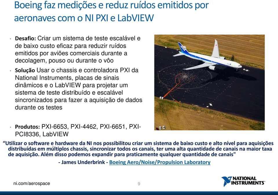 distribuído e escalável sincronizados para fazer a aquisição de dados durante os testes Produtos: PXI-6653, PXI-4462, PXI-6651, PXIPCI8336, LabVIEW Utilizar o software e hardware da NI nos