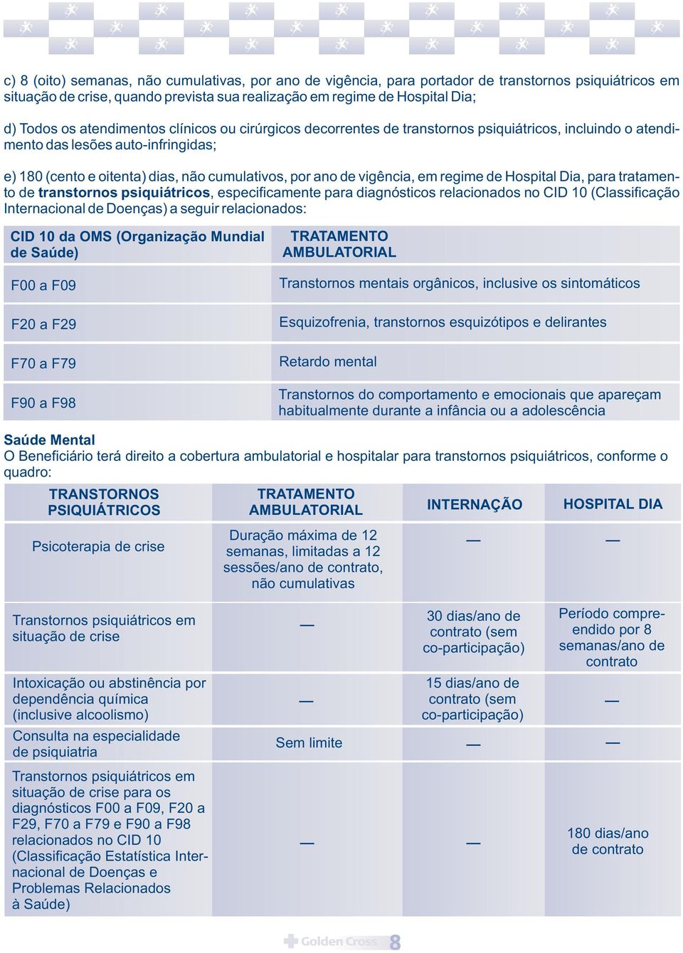 em regime de Hospital Dia, para tratamento de transtornos psiquiátricos, especificamente para diagnósticos relacionados no CID 10 (Classificação Internacional de Doenças) a seguir relacionados: CID