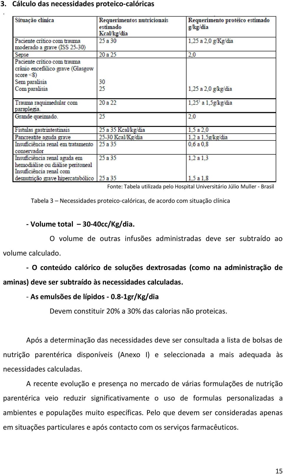 O volume de outras infusões administradas deve ser subtraído ao volume calculado.