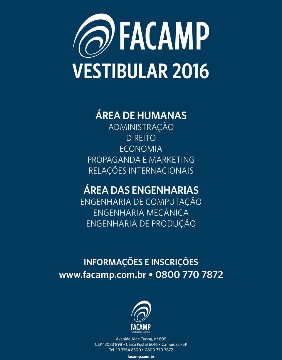 ENGENHARIA DE PRODUÇÃO INFORMAÇÕES E INSCRIÇÕES www.facamp.com.