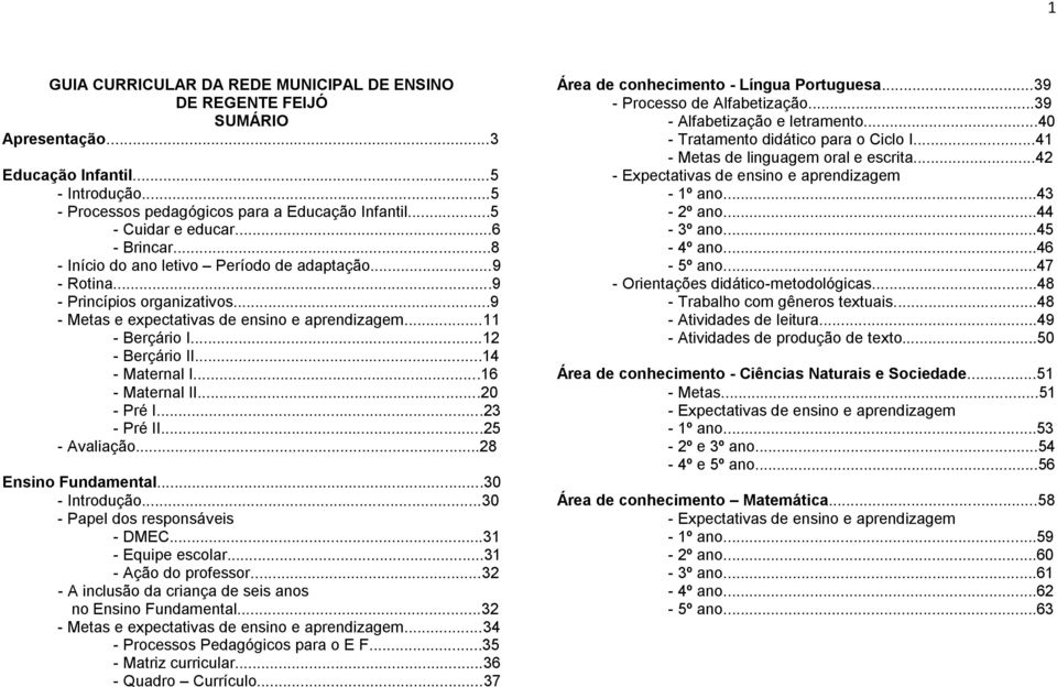 ..14 - Maternal I...16 - Maternal II...20 - Pré I...23 - Pré II...25 - Avaliação...28 Ensino Fundamental...30 - Introdução...30 - Papel dos responsáveis - DMEC...31 - Equipe escolar.