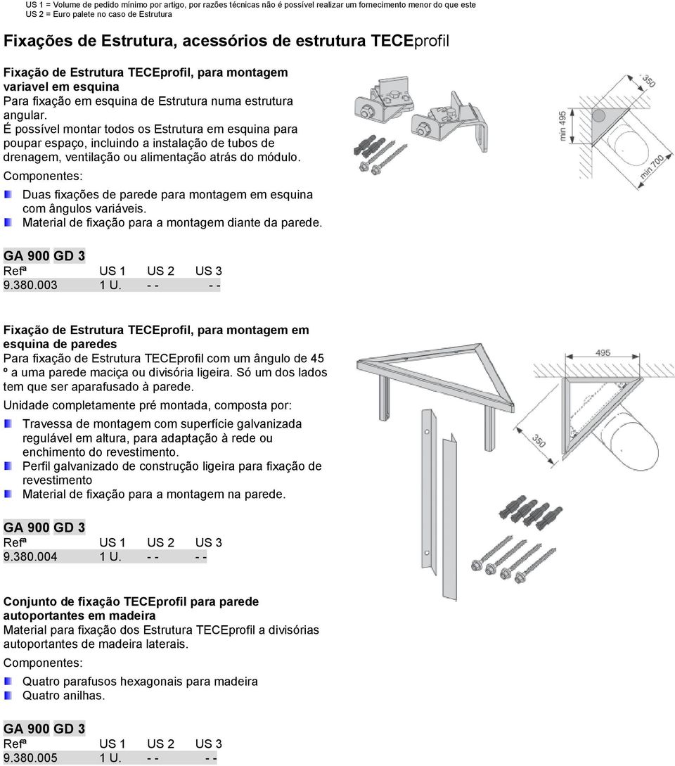 É possível montar todos os Estrutura em esquina para poupar espaço, incluindo a instalação de tubos de drenagem, ventilação ou alimentação atrás do módulo.