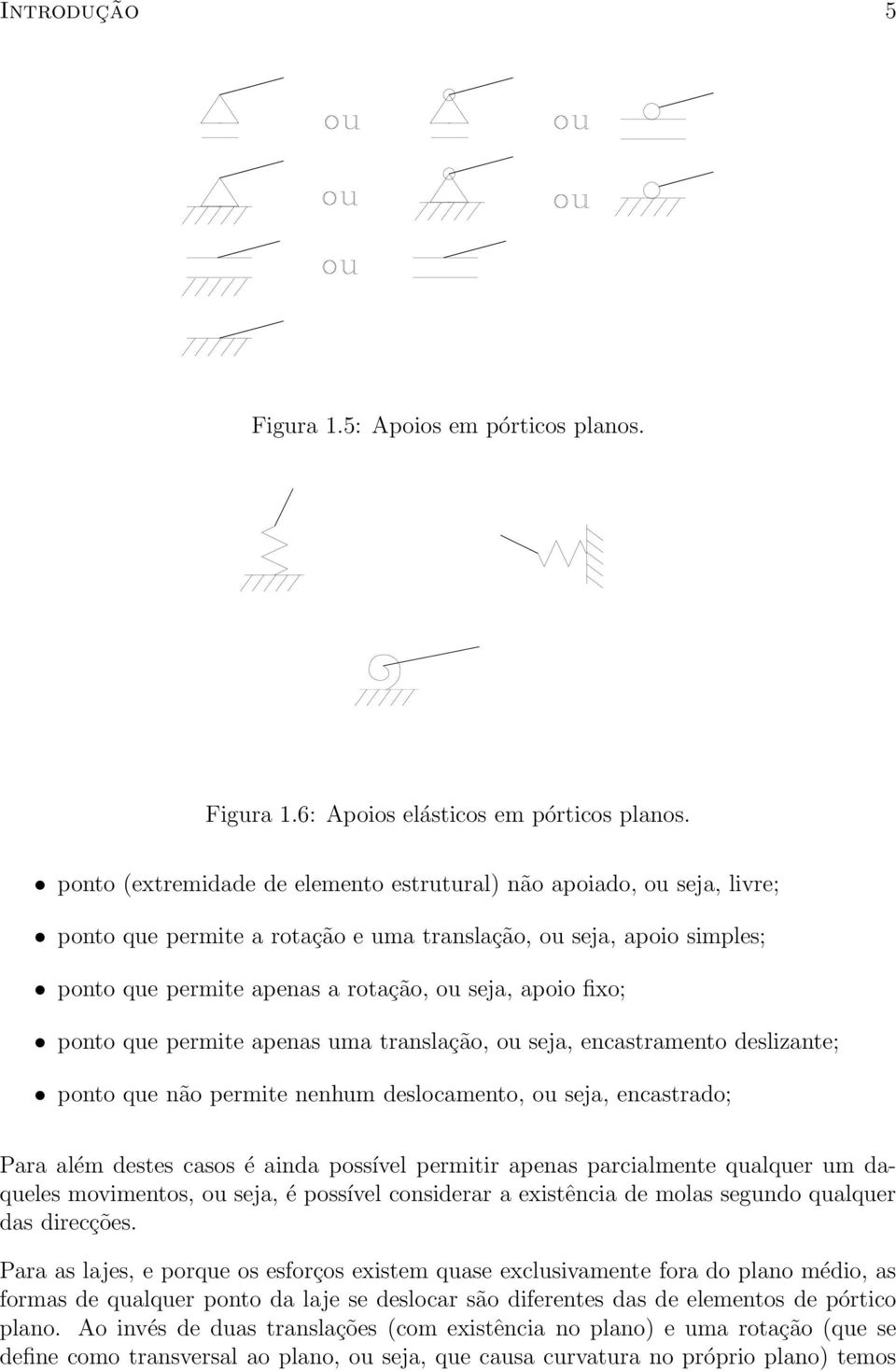 ponto que permite apenas uma translação, ou seja, encastramento deslizante; ponto que não permite nenhum deslocamento, ou seja, encastrado; Para além destes casos é ainda possível permitir apenas