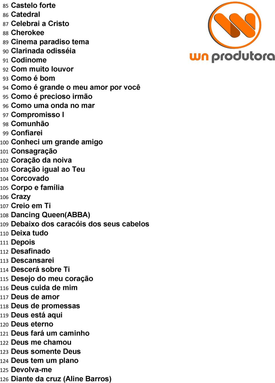 família 106 Crazy 107 Creio em Ti 108 Dancing Queen(ABBA) 109 Debaixo dos caracóis dos seus cabelos 110 Deixa tudo 111 Depois 112 Desafinado 113 Descansarei 114 Descerá sobre Ti 115 Desejo do meu