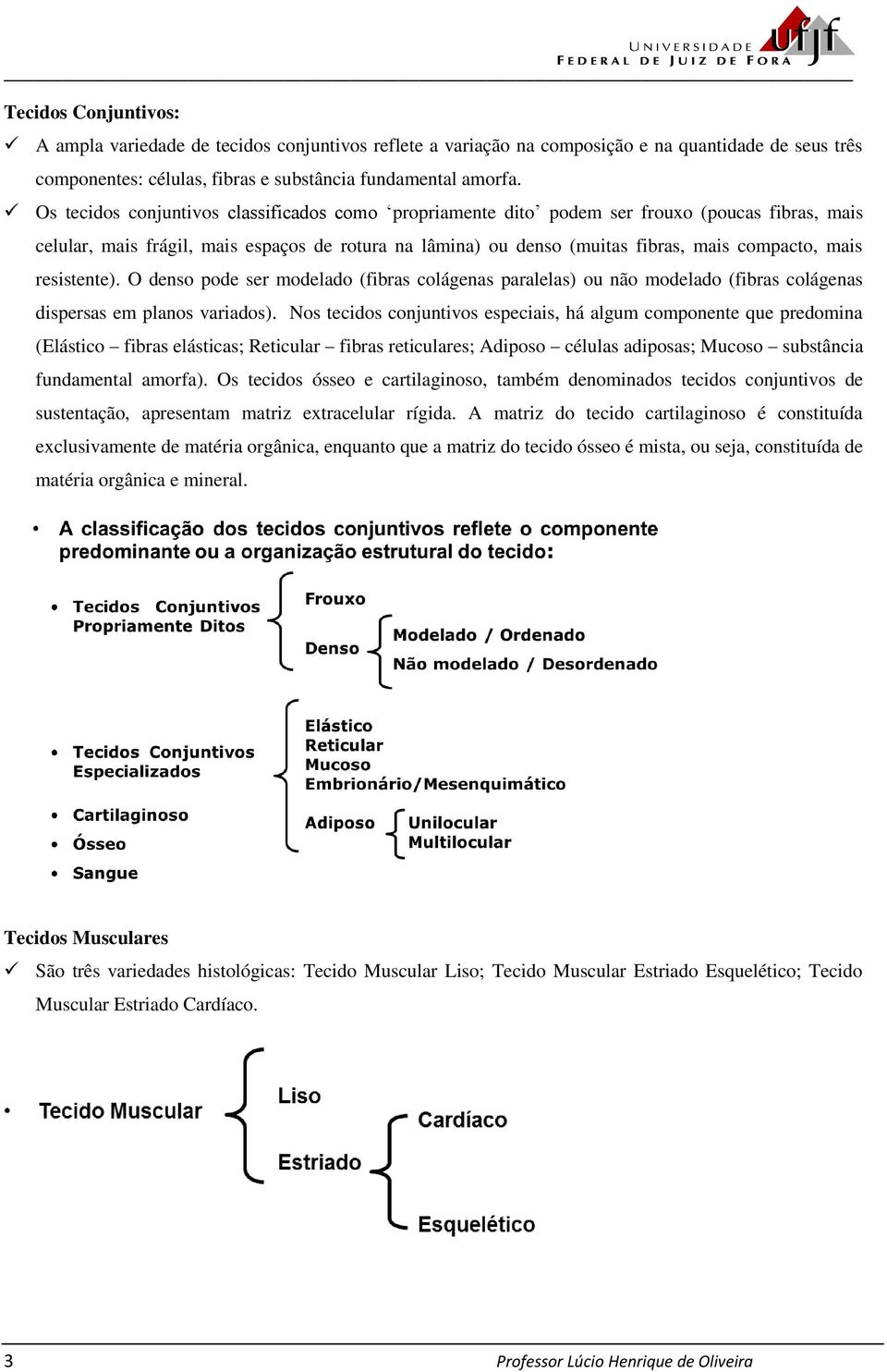 resistente). O denso pode ser modelado (fibras colágenas paralelas) ou não modelado (fibras colágenas dispersas em planos variados).