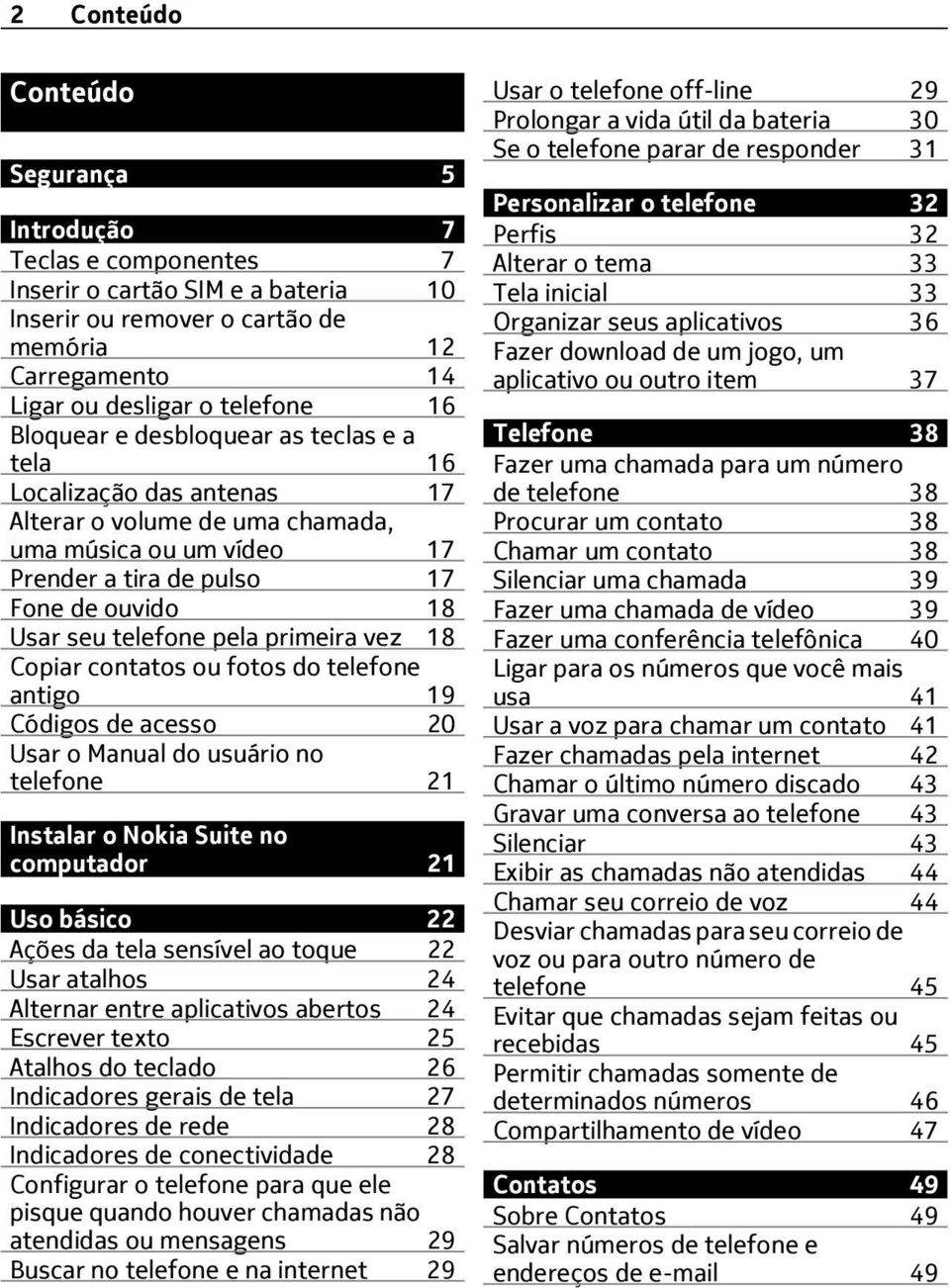 primeira vez 18 Copiar contatos ou fotos do telefone antigo 19 Códigos de acesso 20 Usar o Manual do usuário no telefone 21 Instalar o Nokia Suite no computador 21 Uso básico 22 Ações da tela