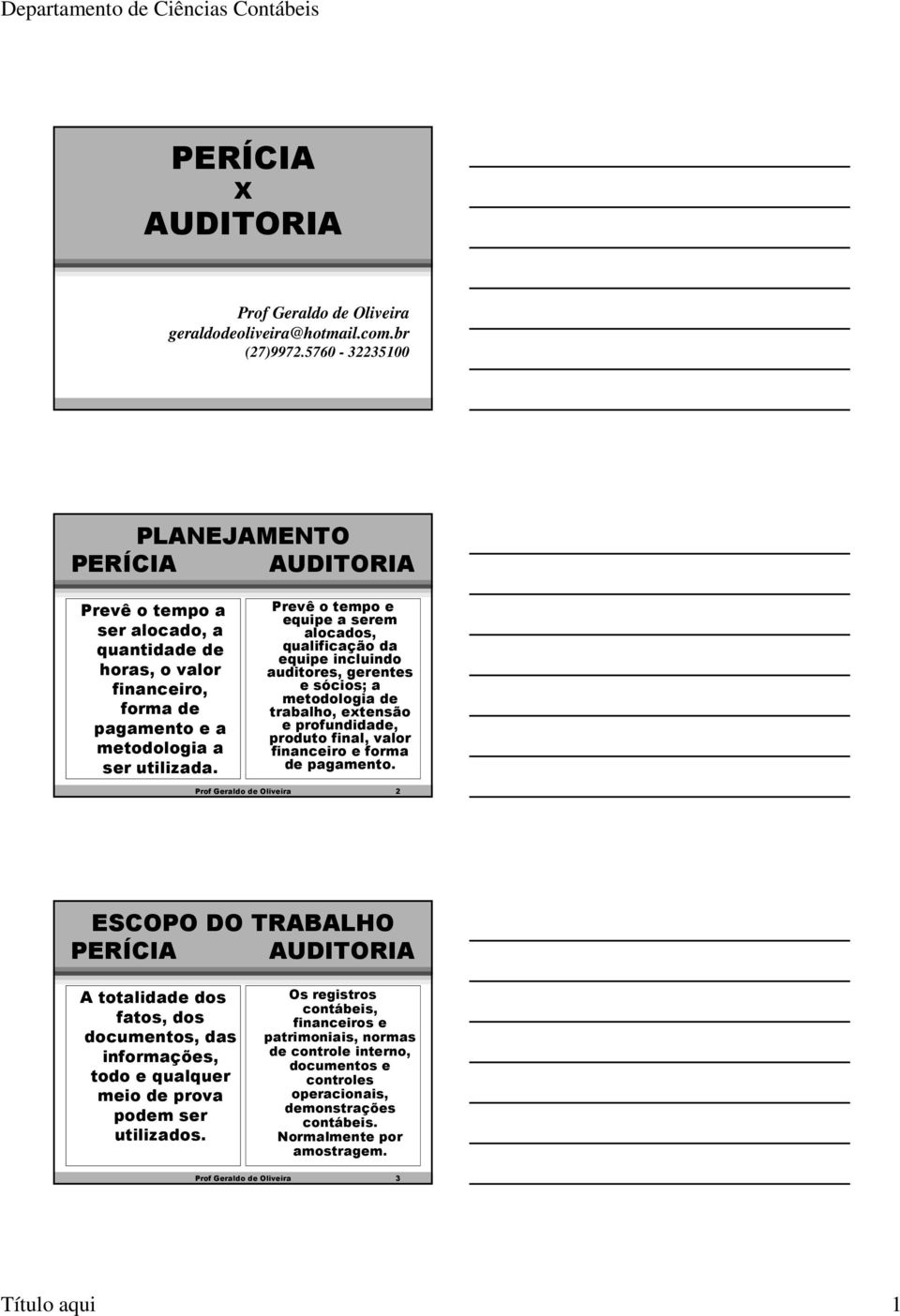 Prevê o tempo e equipe a serem alocados, qualificação da equipe incluindo auditores, gerentes e sócios; a metodologia de trabalho, extensão e profundidade, produto final, valor financeiro e forma de