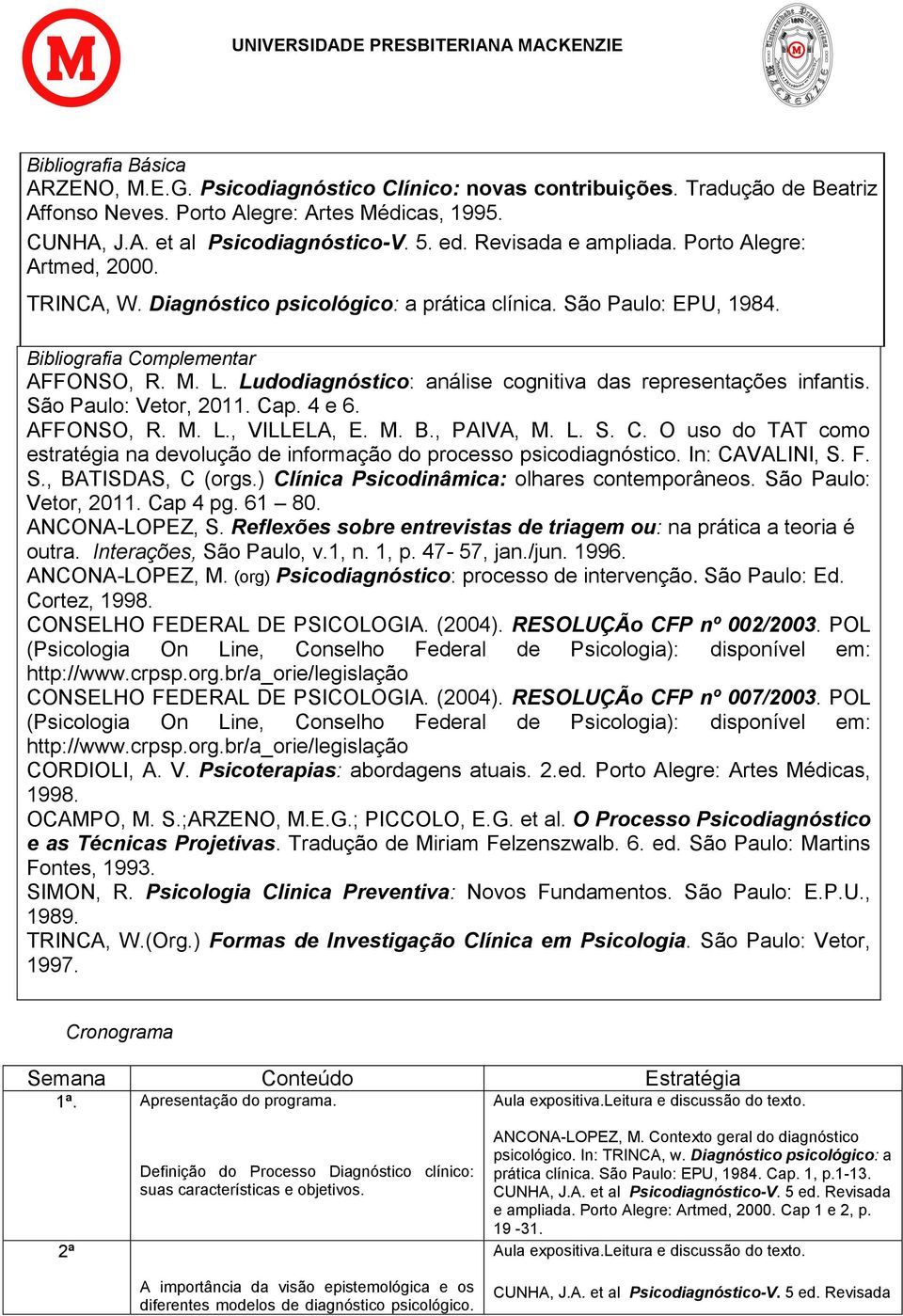 São Paulo: Vetor, 2011. Cap. 4 e 6. AFFONSO, R. M. L., VILLELA, E. M. B., PAIVA, M. L. S. C. O uso do TAT como estratégia na devolução de informação do processo psicodiagnóstico. In: CAVALINI, S. F.