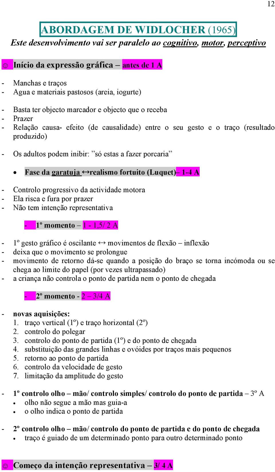 fazer porcaria Fase da garatuja realismo fortuito (Luquet) 1-4 A - Controlo progressivo da actividade motora - Ela risca e fura por prazer - Não tem intenção representativa - 1º momento 1-1,5/ 2 A -