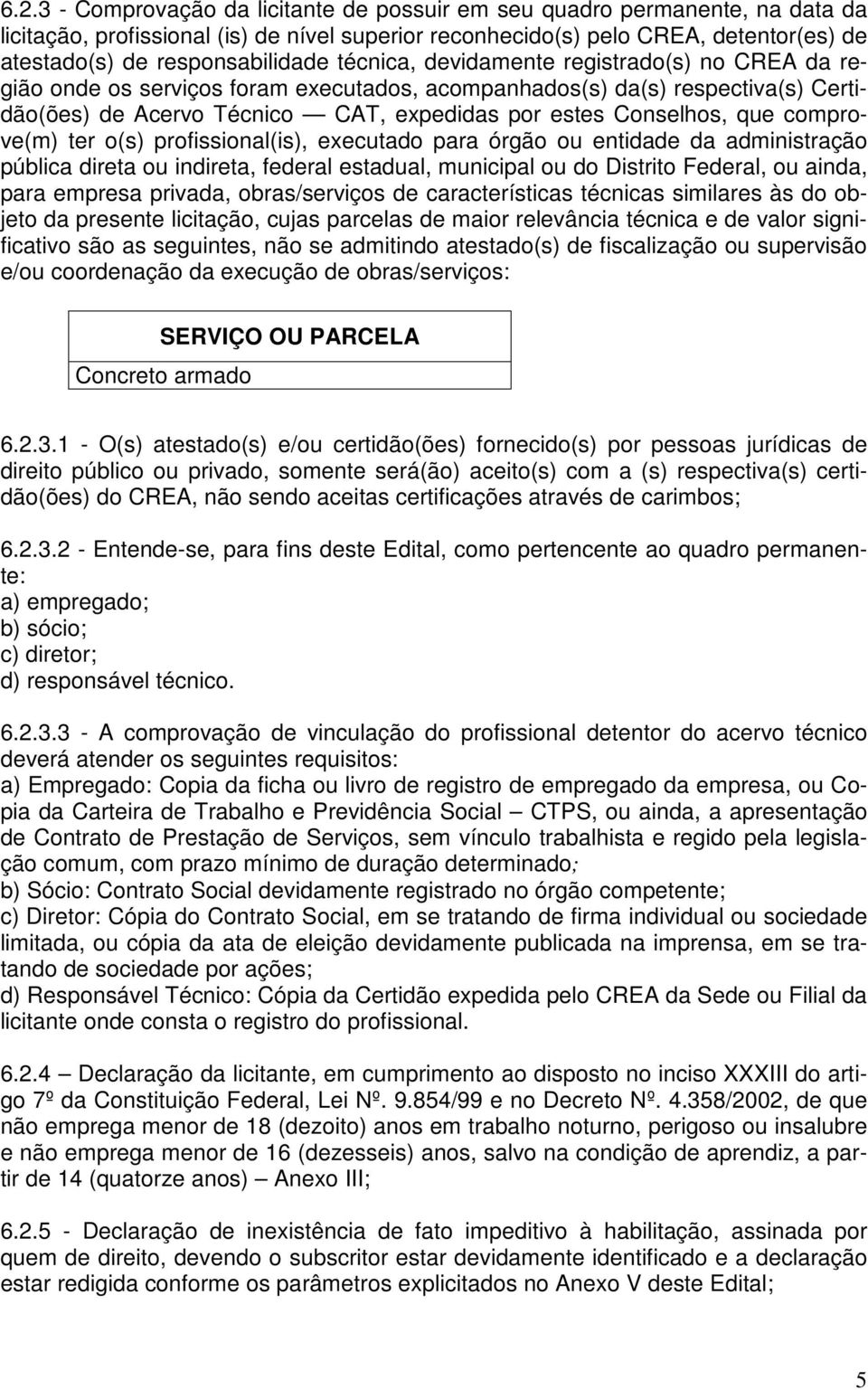 Conselhos, que comprove(m) ter o(s) profissional(is), executado para órgão ou entidade da administração pública direta ou indireta, federal estadual, municipal ou do Distrito Federal, ou ainda, para