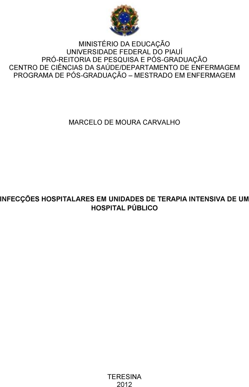 PROGRAMA DE PÓS-GRADUAÇÃO MESTRADO EM ENFERMAGEM MARCELO DE MOURA CARVALHO