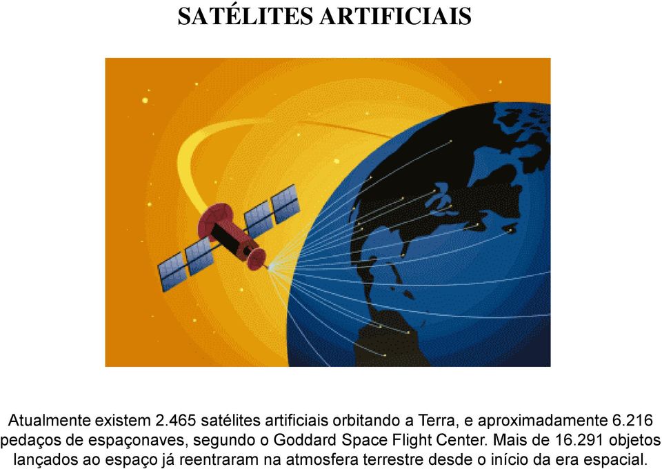 216 pedaços de espaçonaves, segundo o Goddard Space Flight Center.