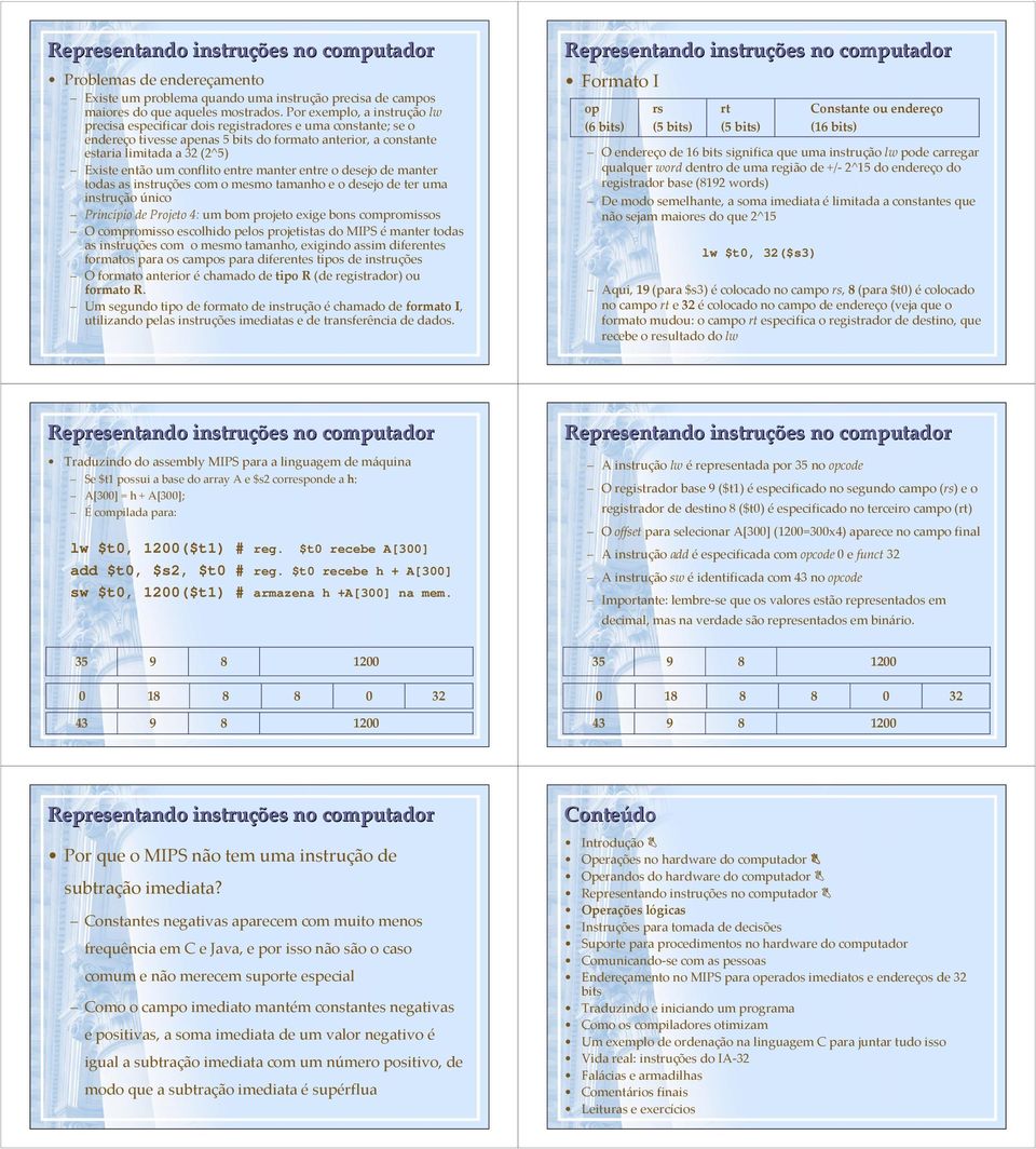 conflito entre manter entre o desejo de manter todas as instruções com o mesmo tamanho e o desejo de ter uma instrução único Princípio de Projeto 4: um bom projeto exige bons compromissos O