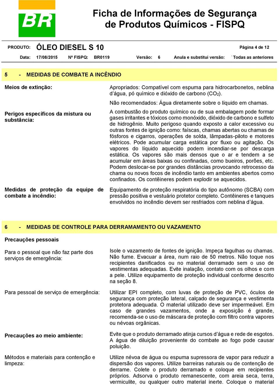 A combustão do produto químico ou de sua embalagem pode formar gases irritantes e tóxicos como monóxido, dióxido de carbono e sulfeto de hidrogênio.