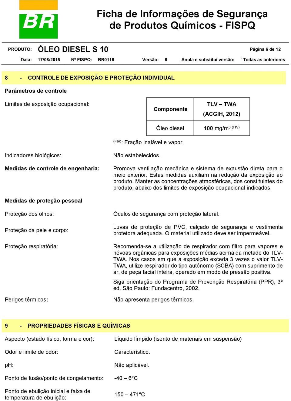 Medidas de controle de engenharia: Promova ventilação mecânica e sistema de exaustão direta para o meio exterior. Estas medidas auxiliam na redução da exposição ao produto.