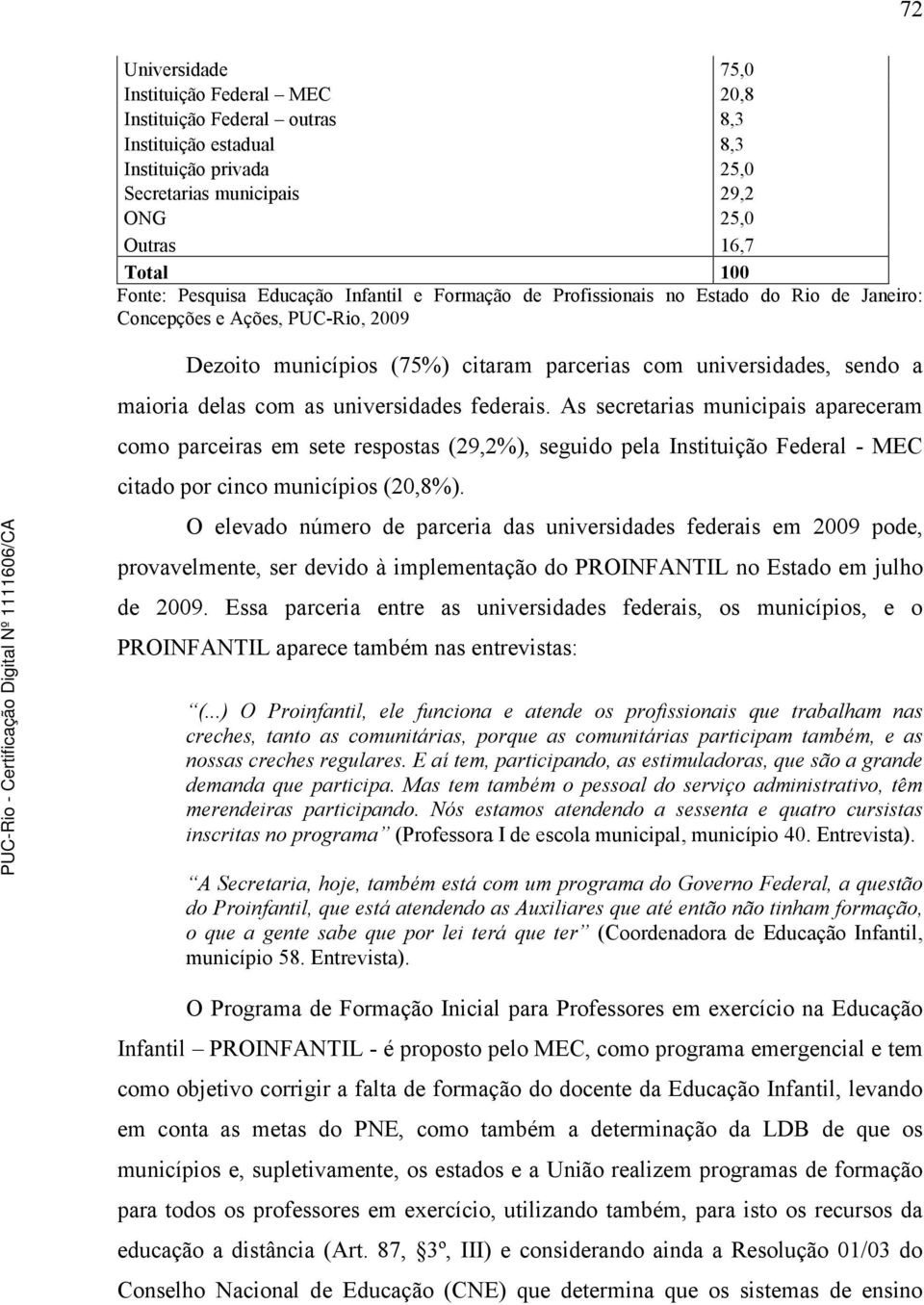 delas com as universidades federais. As secretarias municipais apareceram como parceiras em sete respostas (29,2%), seguido pela Instituição Federal - MEC citado por cinco municípios (20,8%).