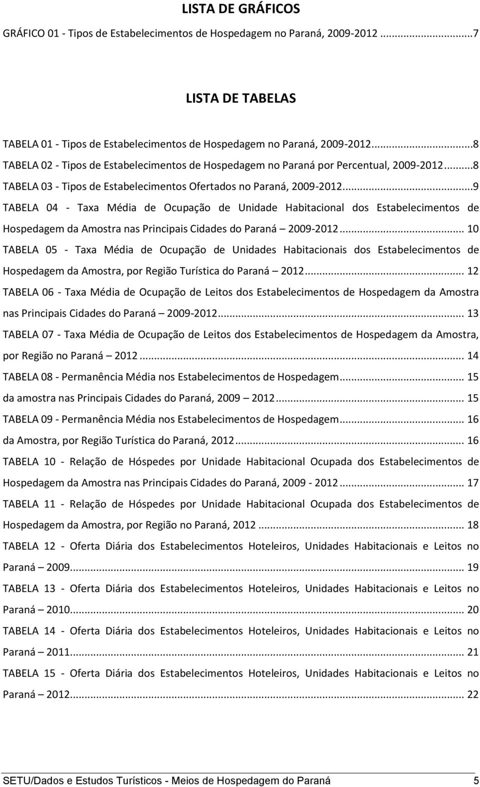 ..9 TABELA 04 - Taxa Média de Ocupação de Unidade Habitacional dos Estabelecimentos de Hospedagem da Amostra nas Principais Cidades do Paraná 2009-2012.