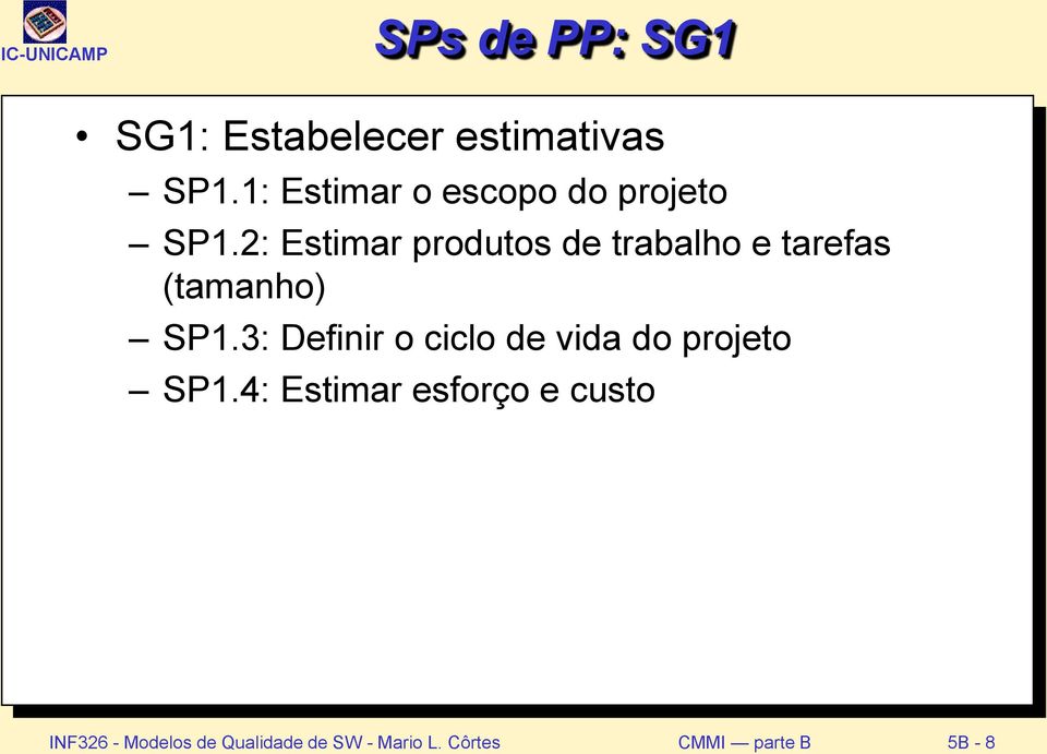 2: Estimar produtos de trabalho e tarefas (tamanho) SP1.