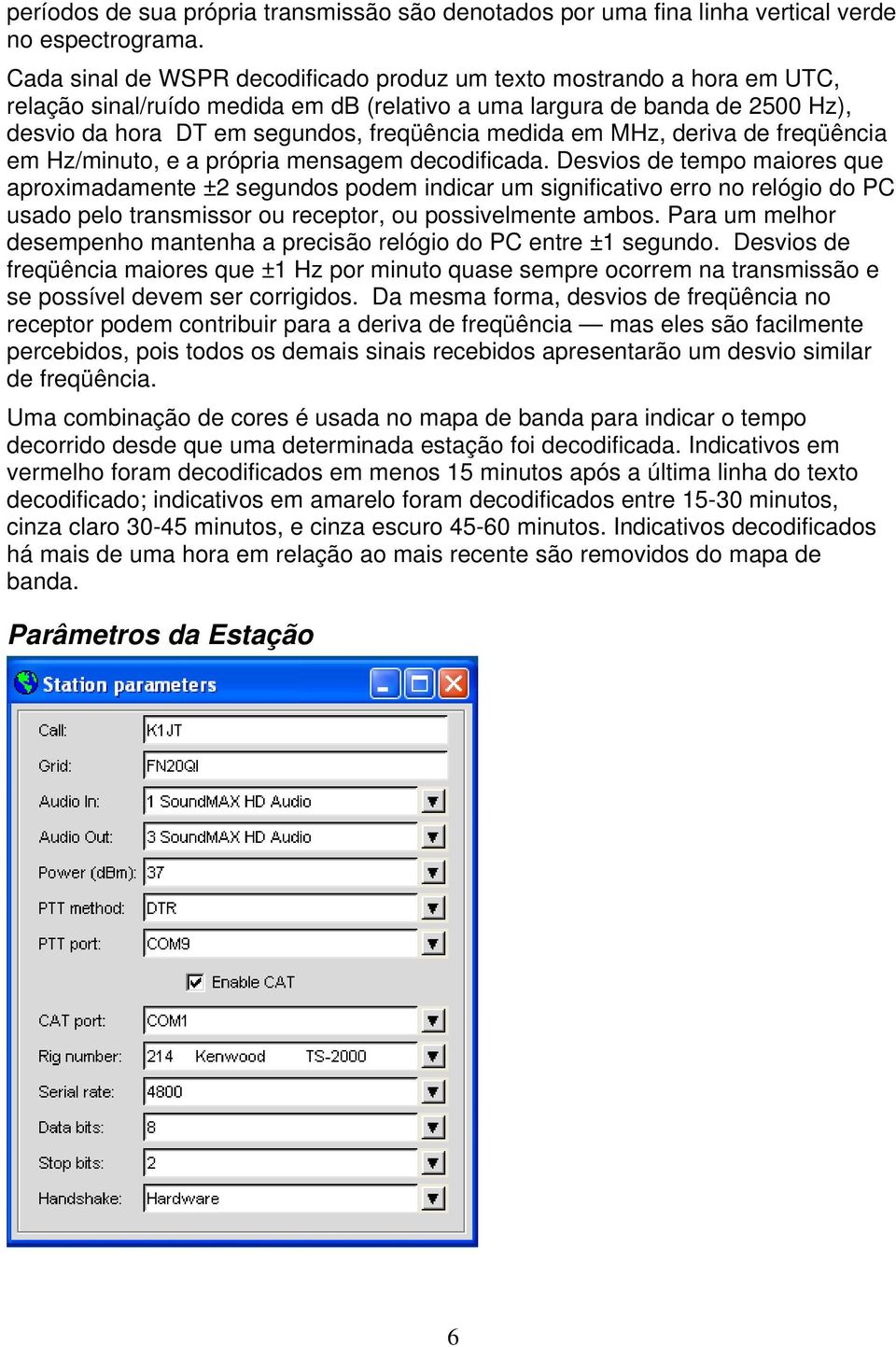 medida em MHz, deriva de freqüência em Hz/minuto, e a própria mensagem decodificada.