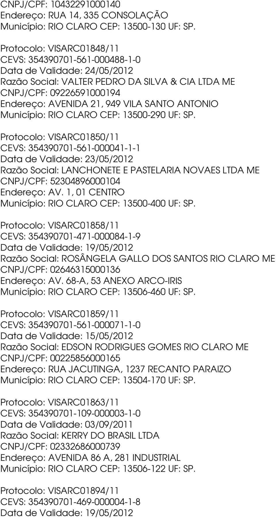 ANTONIO Município: RIO CLARO CEP: 13500-290 UF: SP.