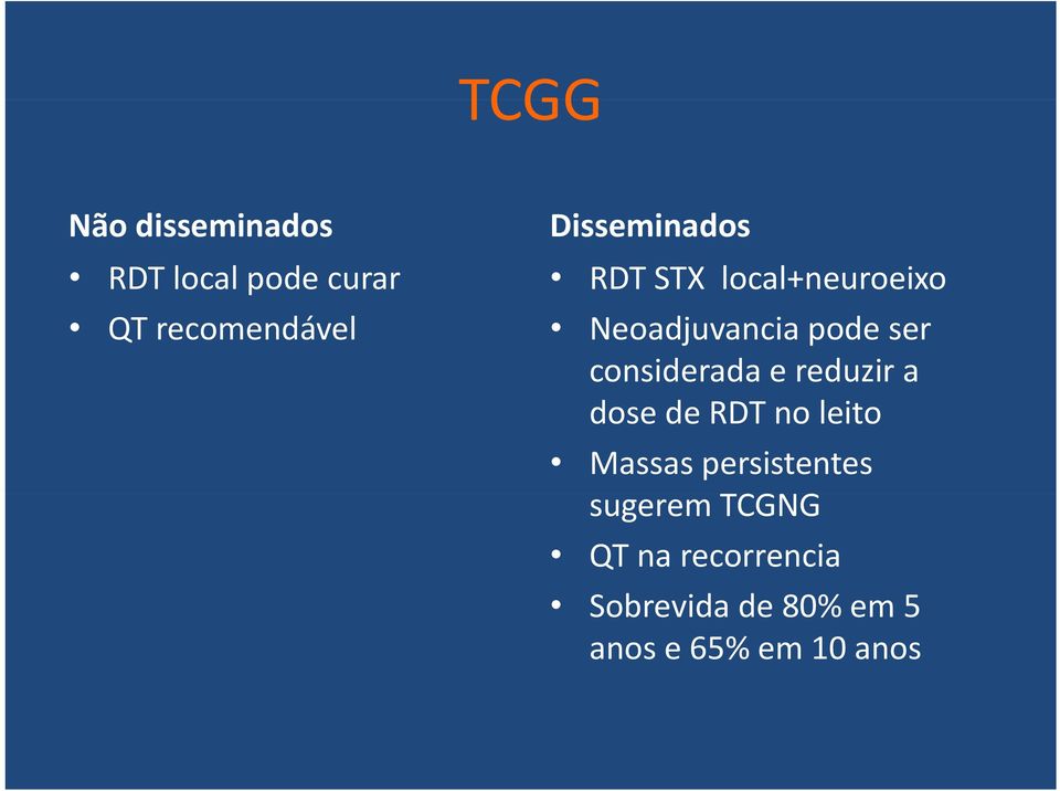 considerada e reduzir a dose de RDT no leito Massas persistentes