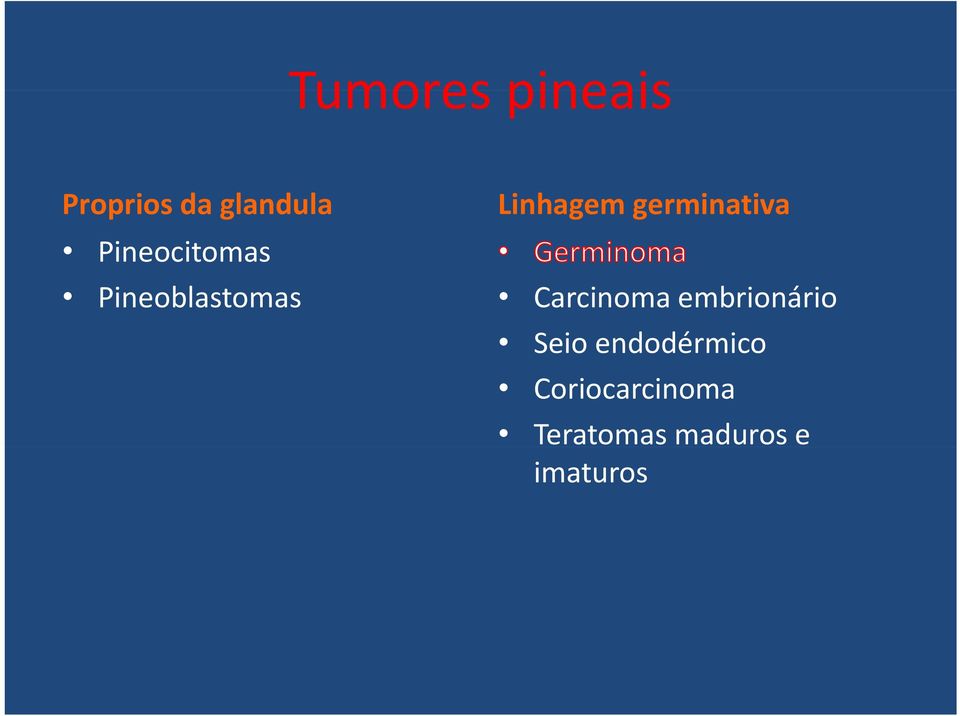 Pineoblastomas Carcinoma embrionário Seio