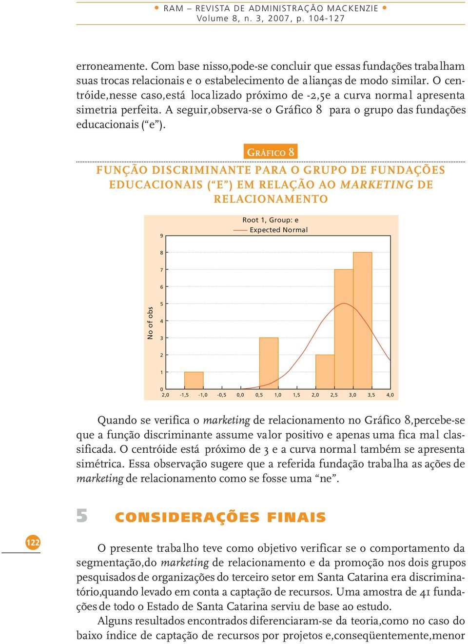 O centróide,nesse caso,está localizado próximo de -2,5e a curva normal apresenta simetria perfeita. A seguir,observa-se o Gráfico 8 para o grupo das fundações educacionais ( e ).