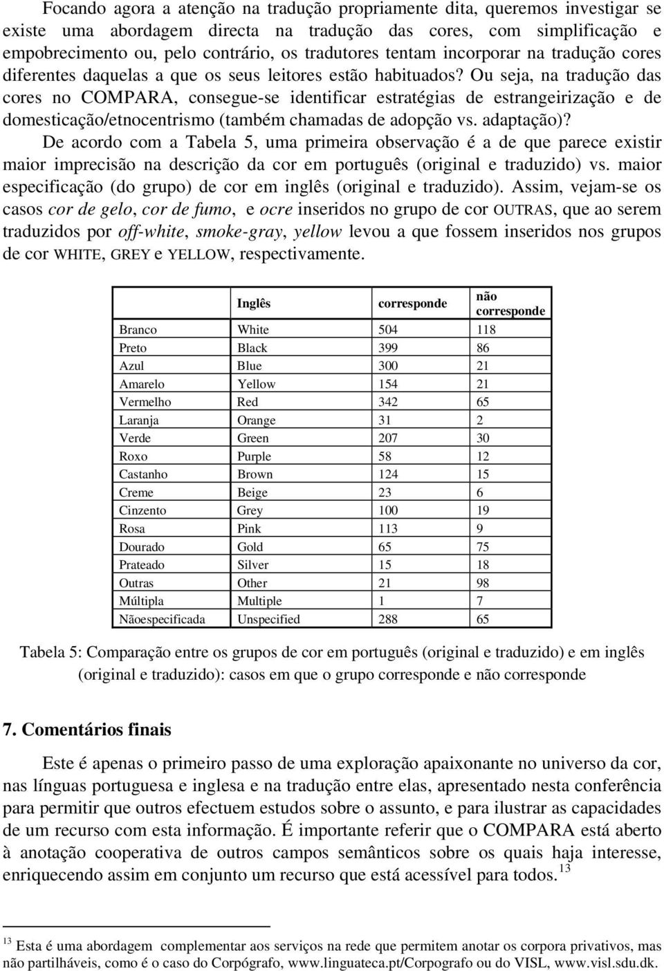 Ou seja, na tradução das cores no COMPARA, consegue-se identificar estratégias de estrangeirização e de domesticação/etnocentrismo (também chamadas de adopção vs. adaptação)?