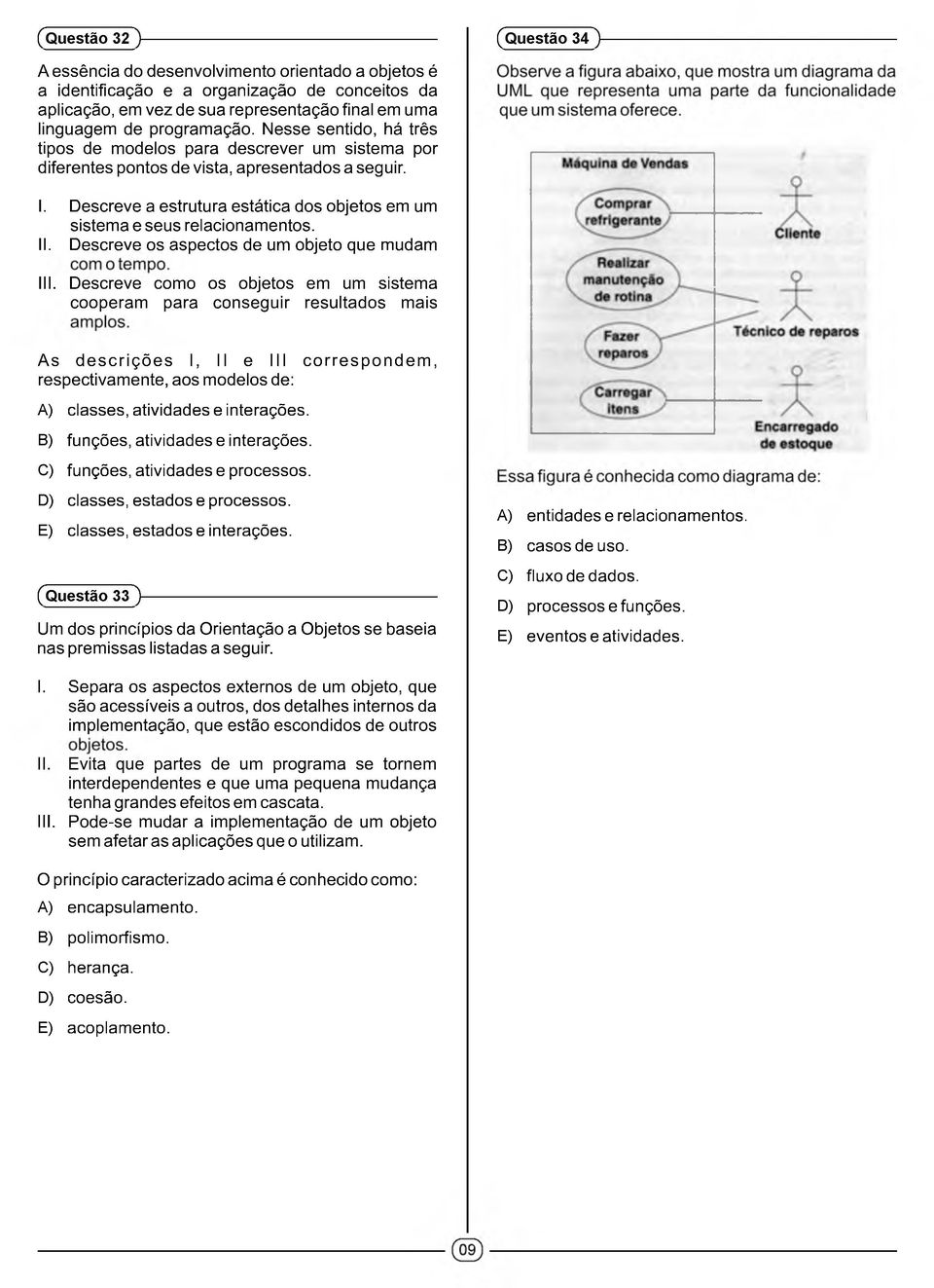 Descreve a estrutura estática dos objetos em um sistem a e seus relacionam entos. II. Descreve os aspectos de um objeto que mudam III.