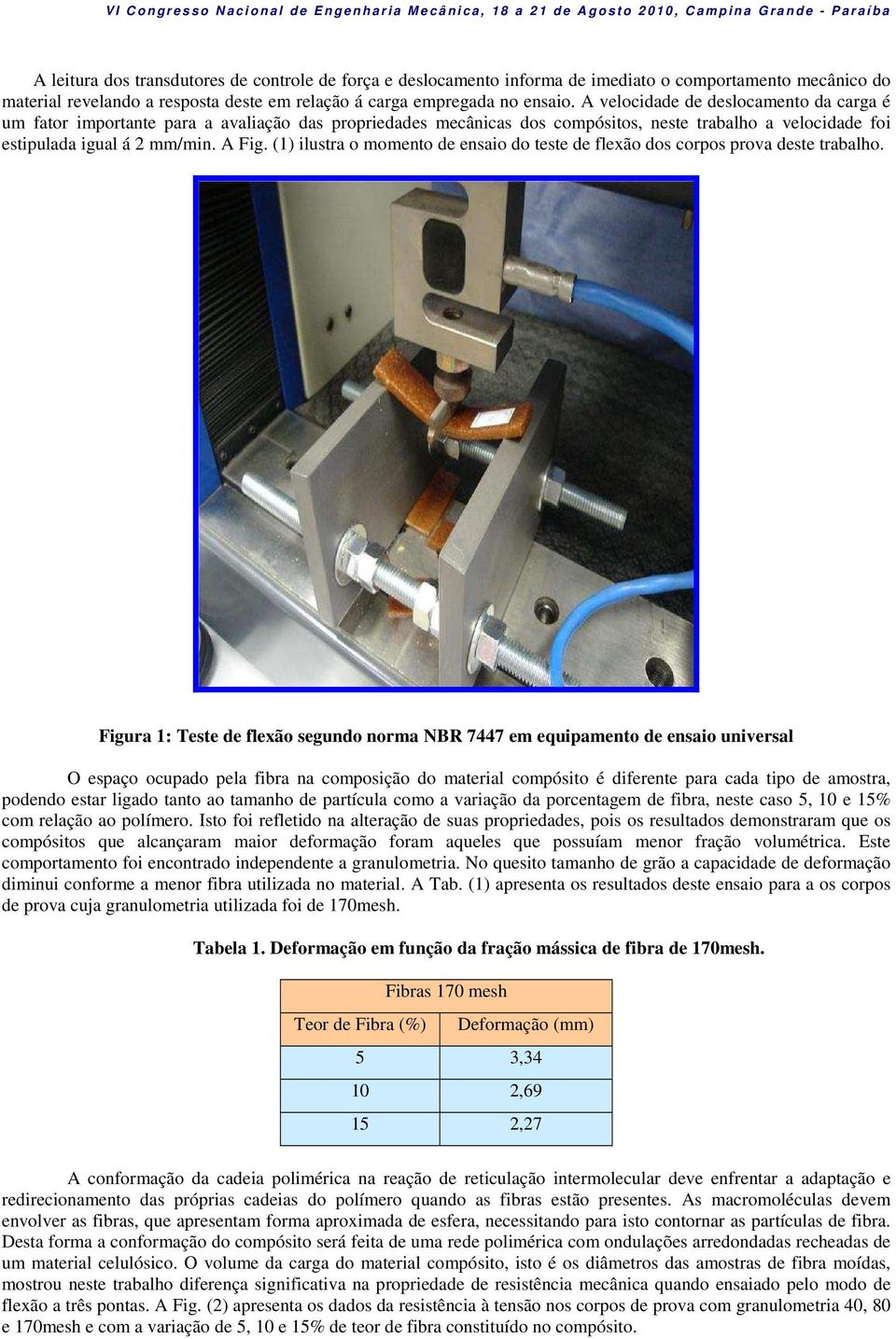 (1) ilustra o momento de ensaio do teste de flexão dos corpos prova deste trabalho.