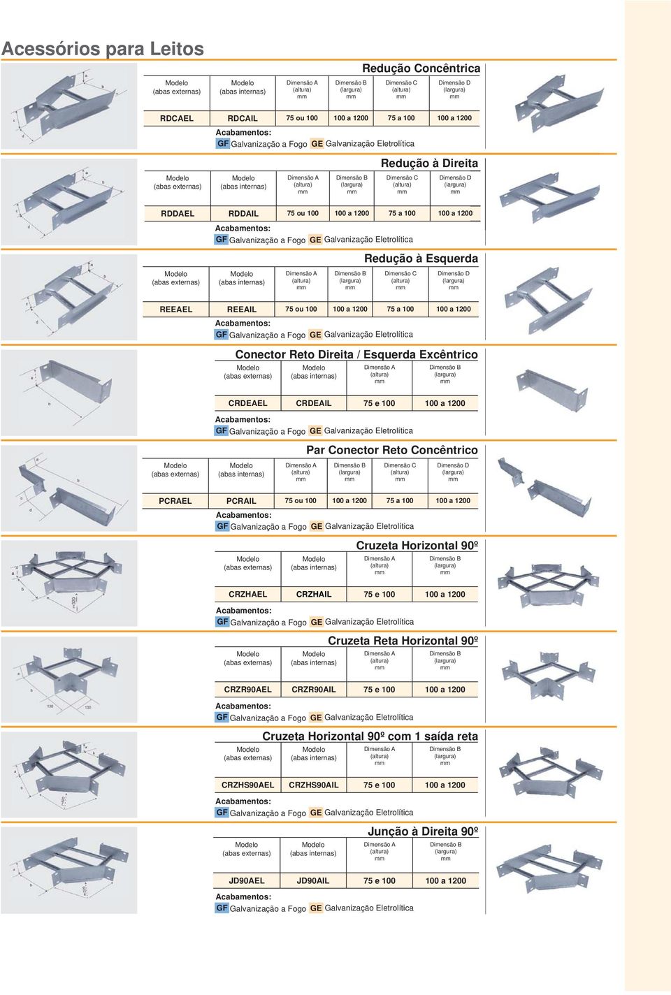 Conector Reto Concêntrico C D PCRAEL PCRAIL 75 ou 100 100 a 1200 75 a 100 100 a 1200 Cruzeta Horizontal 90º CRZHAEL CRZHAIL 75 e 100 100 a 1200 Cruzeta Reta Horizontal 90º