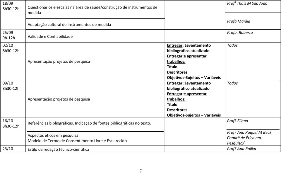 Aspectos éticos em pesquisa Modelo de Termo de Consentimento Livre e Esclarecido Entregar: Levantamento bibliográfico atualizado Entregar:e apresentar trabalhos: Título Descritores Objetivos-Sujeitos