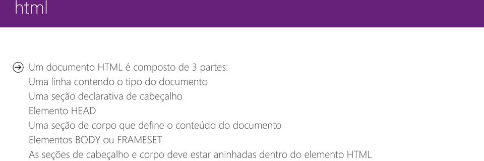 de corpo que define o conteúdo do documento Elementos BODY ou FRAMESET