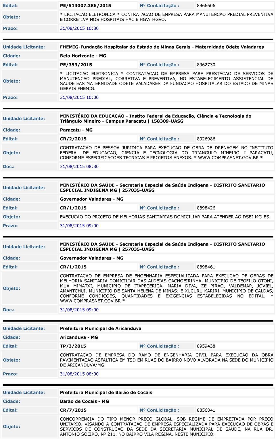 CONTRATACAO DE EMPRESA PARA PRESTACAO DE SERVICOS DE MANUTENCAO PREDIAL, CORRETIVA E PREVENTIVA, NO ESTABELECIMENTO ASSISTENCIAL DE SAUDE EAS MATERNIDADE ODETE VALADARES DA FUNDACAO HOSPITALAR DO