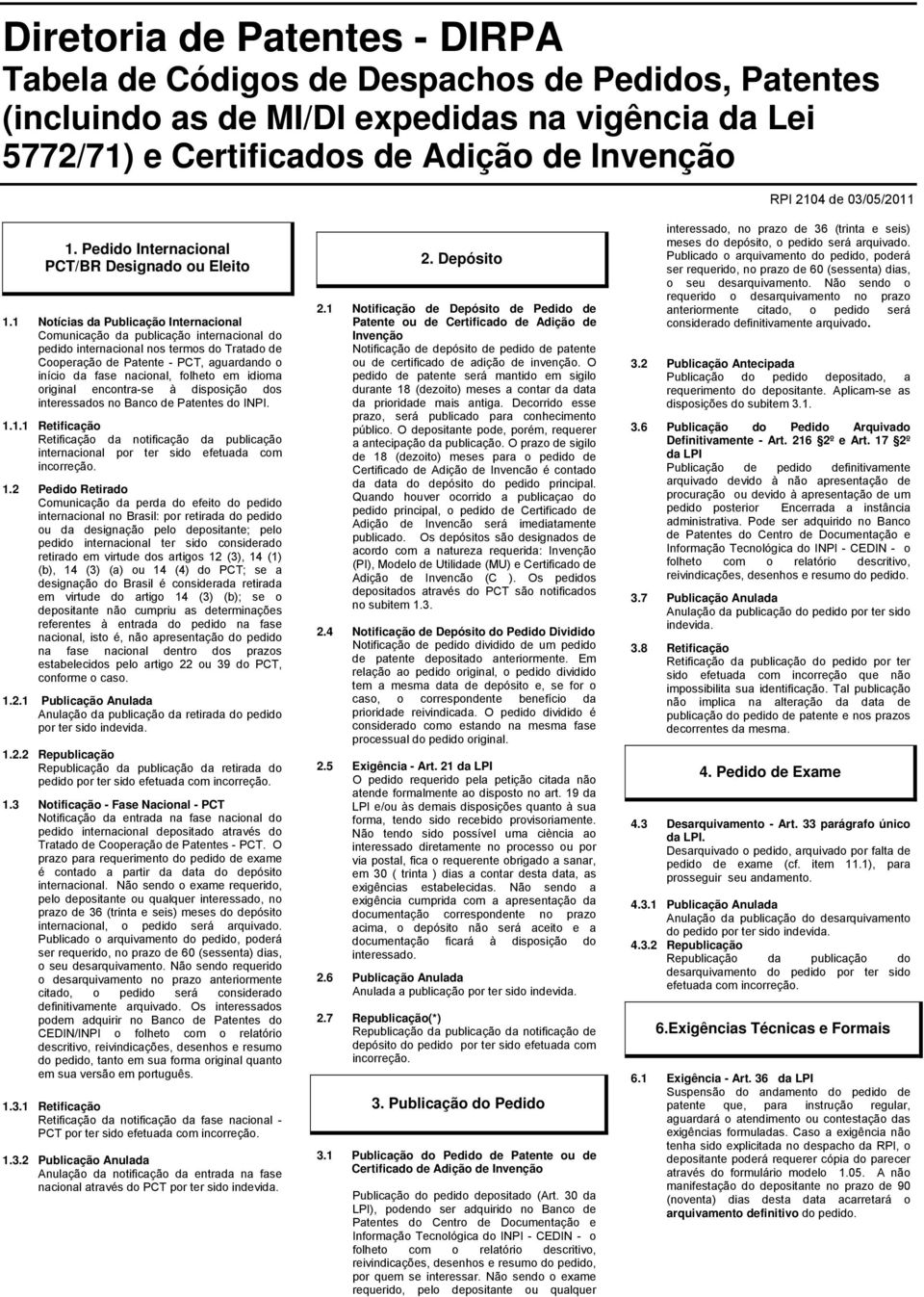 1 Notícias da Publicação Internacional Comunicação da publicação internacional do pedido internacional nos termos do Tratado de Cooperação de Patente - PCT, aguardando o início da fase nacional,